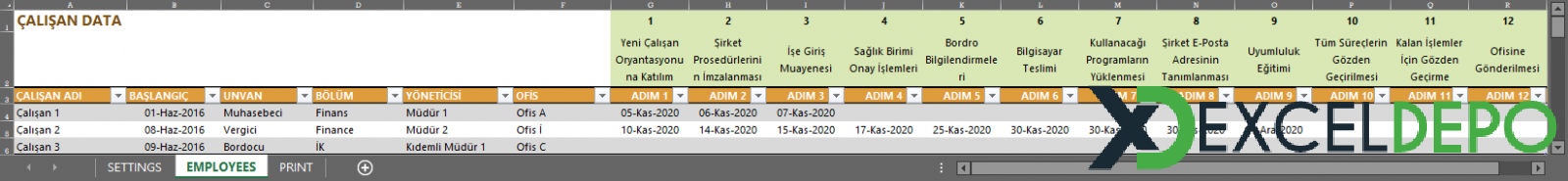 Excel ile Yeni Çalışan Kontrol Listesi