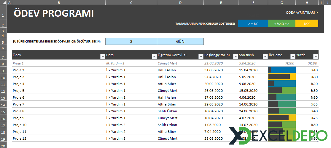 Excel Ödev Takip Programı