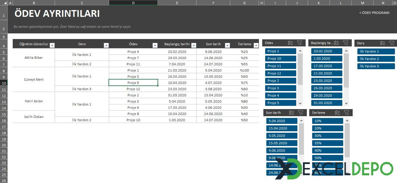 Excel Ödev Takip Programı