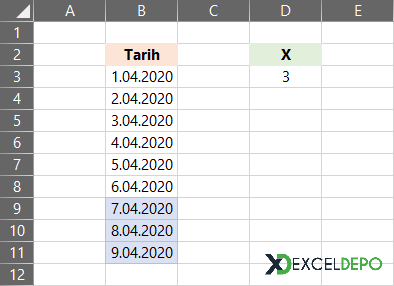 Son X Satırı Renklendirme