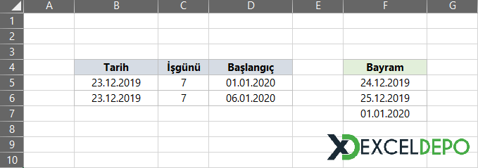 Tarihe İşgünü Ekleme