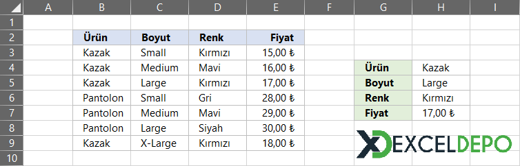 Birden Fazla Değerleri Arama