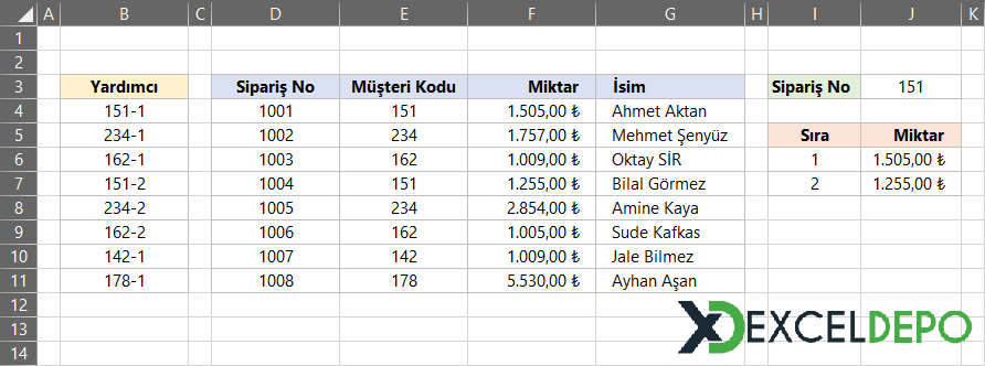 Düşeyara ile Birden Fazla Değer Bulma