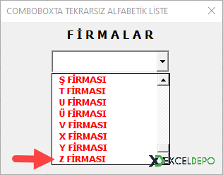 ComboBox'a Verileri Benzersiz Olarak Alma