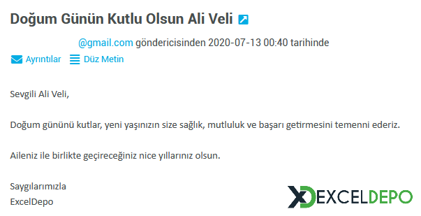 Doğum Gününde Otomatik Mail Gönderme