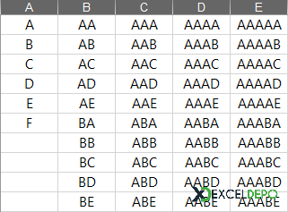 Excel Kombinasyon Listeleme