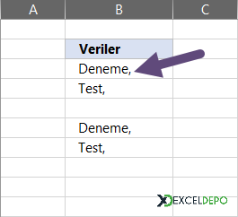 Excel Hücre Sonuna Virgül Ekleme