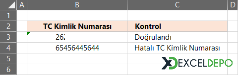 Excel ile TC Kimlik Numarası Algoritması