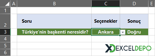 Excel Formül ile Hücre Renklendirme Sonuç Doğru
