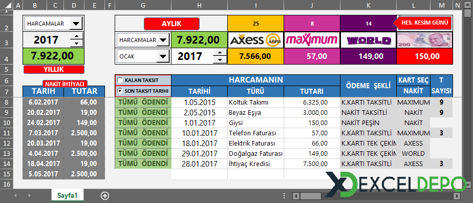 Kredi Kartı Harcama Takip Çizelgesi Kredi Kartı Harcama Takip Çizelgesi