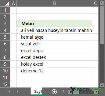 Excel Formülleri ile Tersten Yazdırma