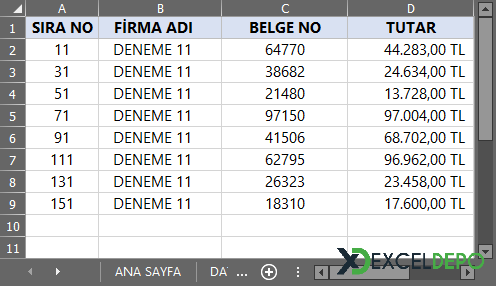 Çift Tıklamayla Verileri Süzüp Başka Sayfaya Aktarma