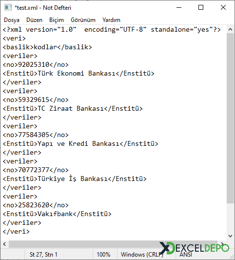 XML Dosyası Oluşturmak
