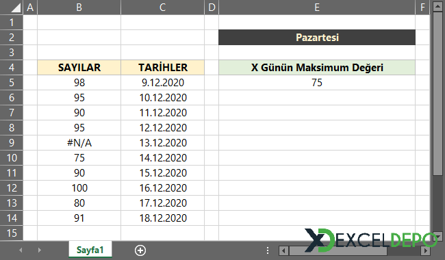 X Güne Ait En Büyük Değeri Bulma