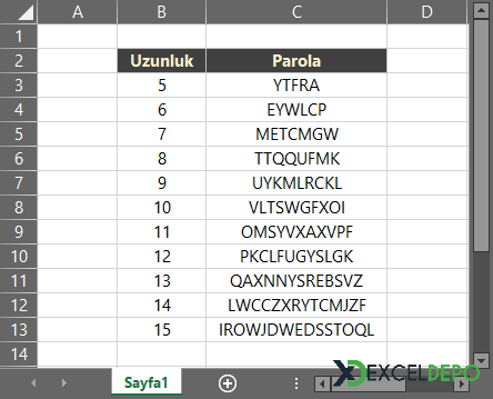 Excel ile Rastgele Parola Oluşturma Rastgele Parola Oluşturma