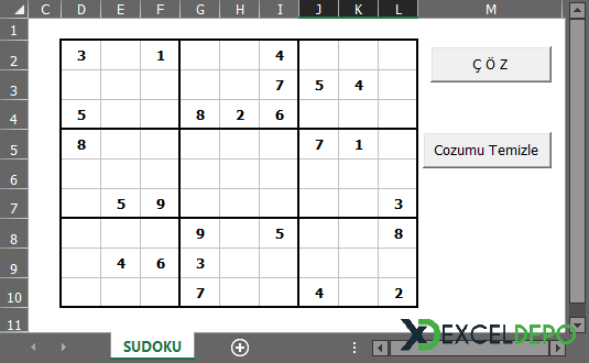 Excel ile Sudoku Oyunu
