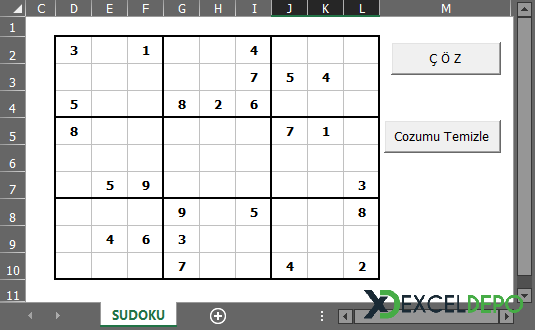 Excel ile Sudoku Oyunu Excel ile Sudoku Oyunu