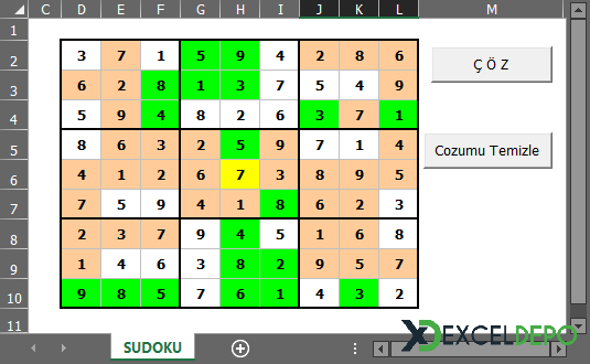 Excel ile Sudoku Oyunu