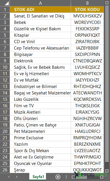 Excel Ürün Kodu Oluşturma Excel Ürün Kodu Oluşturma