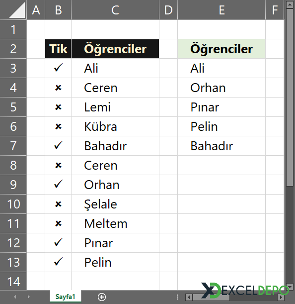 Listede Varsa Tik Yoksa Çarpı Atma Listede Varsa Tik Yoksa Çarpı Atma