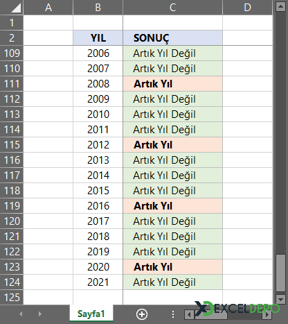 Excel Formülleri ile Artık Yıl Kontrolü Excel Formülleri ile Artık Yıl Kontrolü