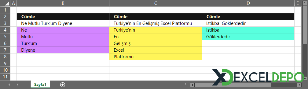 Excel Formülleri ile Metni Satırlara Bölme