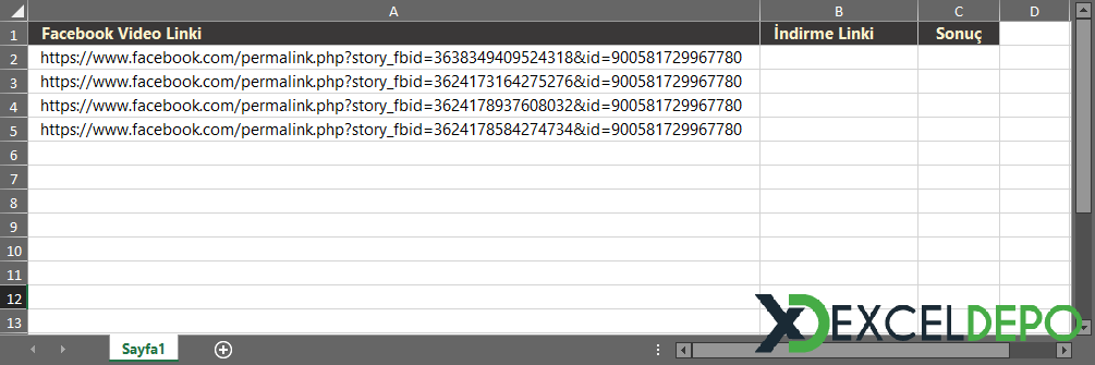 Excel ile Facebook Video İndir Excel ile Facebook Video İndir