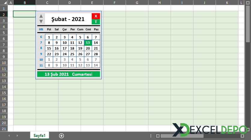 Excel Hücresinde Açılan Takvim Formu Excel Hücresinde Açılan Takvim Formu