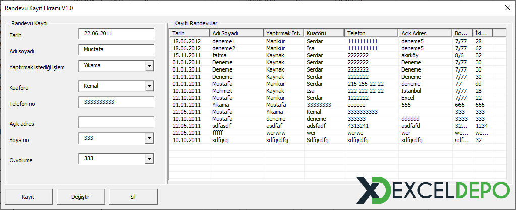 Randevu Çizelgesi Excel Randevu Çizelgesi Excel