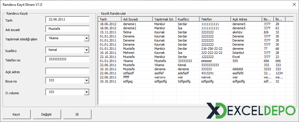 Randevu Çizelgesi Excel