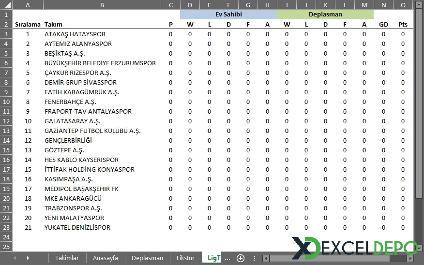 Excel ile Maç Fikstürü Oluşturma