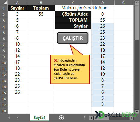 Toplamı Veren Tüm Kombinasyonların Bulunması