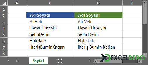 Birleştirilmiş Ad ve Soyadların Arasına Boşluk Verme Birleştirilmiş Ad ve Soyadların Arasına Boşluk Verme