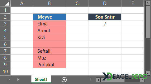 Formülle Son Satır Numarasını Bulma