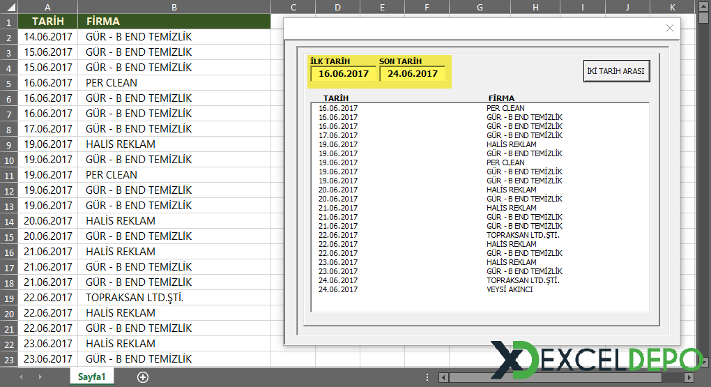 Tarihler Arasındaki Verileri ListBox Nesnesinde Listeleme