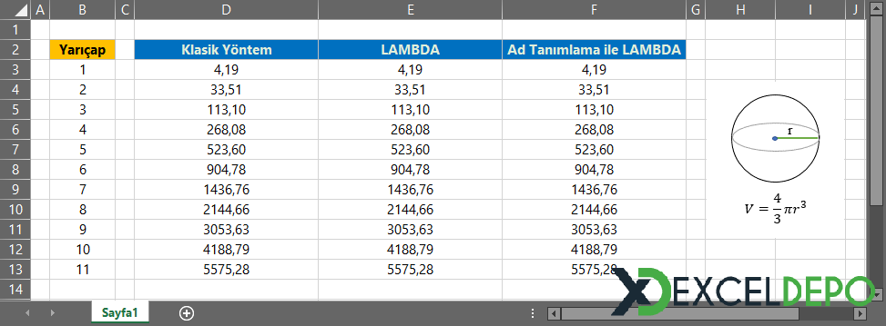 LAMBDA Formülü ile Kürenin Hacmini Hesaplama LAMBDA Formülü ile Kürenin Hacmini Hesaplama