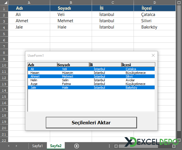 ListBox Üzerinden Sayfaya Şartlı Veri Aktarma ListBox Üzerinden Sayfaya Şartlı Veri Aktarma