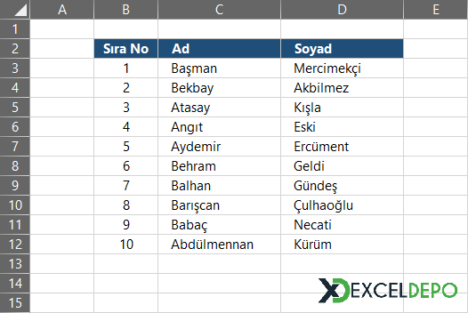 Veri Aralığına Formülle Sıra Numarası Verme Veri Aralığına Formülle Sıra Numarası Verme