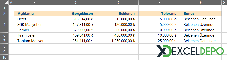 Beklenen ve Gerçekleşen Karşılaştırması Yapma