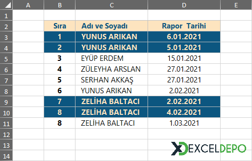 Aynı Ay İçerisinde Mükerrer Olanları Biçimlendir Aynı Ay İçerisinde Mükerrer Olanları Biçimlendir