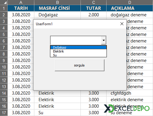 ADO ile Süzme Örneği