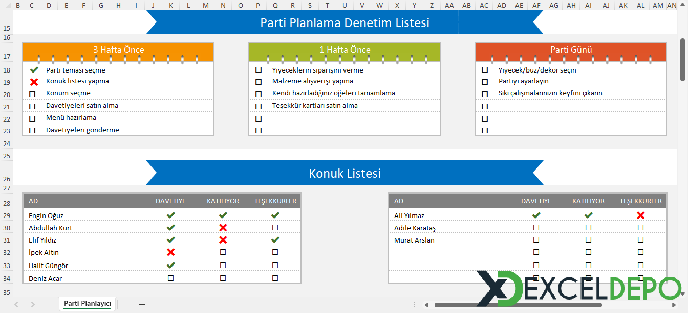Parti Planlayıcısı ve Denetim Listesi Parti Planlayıcısı ve Denetim Listesi
