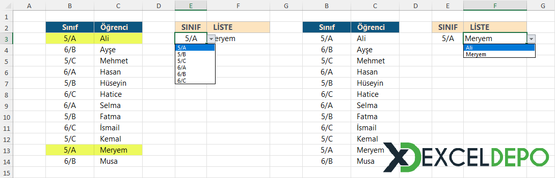 Birbiriyle Bağlantılı İki Açılan Liste Örneği Birbiriyle Bağlantılı İki Açılan Liste Örneği