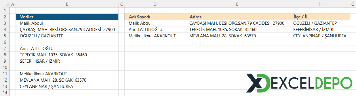 Formüller ile Sütunları Satırlara Dönüştürme Formüller ile Sütunları Satırlara Dönüştürme