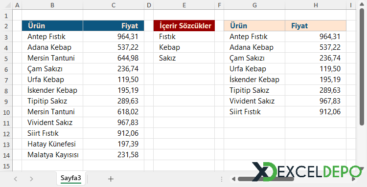 Birden Fazla İçerir Kriter Kullanarak Filtreleme Birden Fazla İçerir Kriter Kullanarak Filtreleme