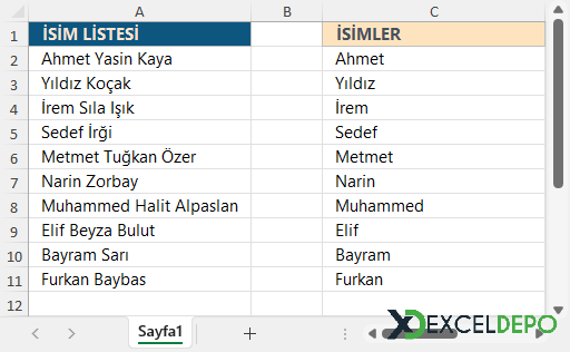 Öncekimetin Formülü Kullanım Örneği