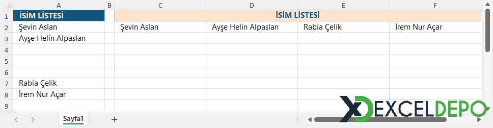 Satıra Formülü Kullanım Örneği Satıra Formülü Kullanım Örneği