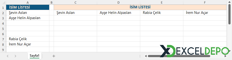 Satıra Formülü Kullanım Örneği